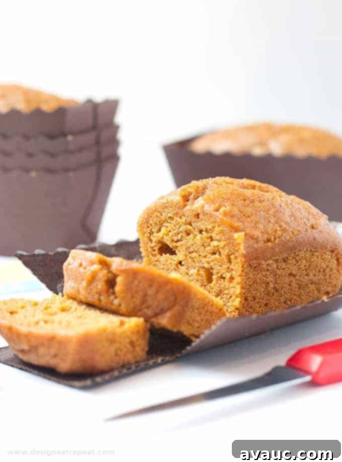 Mini Pumpkin Bread Loaves Recipe Plus Free Gift Tags 2 Sliced moist pumpkin bread mini loaf pan recipe, showing the fluffy, tender crumb