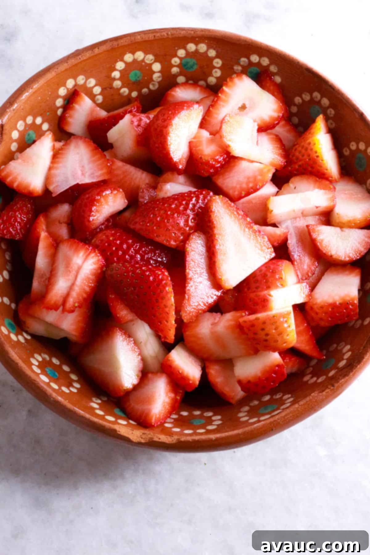 Vegan Strawberry Dream 7 sliced strawberries in a bowl