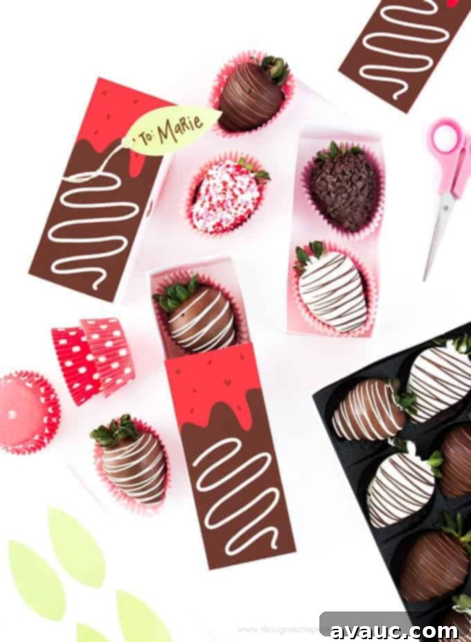 Free Printable Chocolate Covered Strawberry Valentine's Day Gift Boxes!