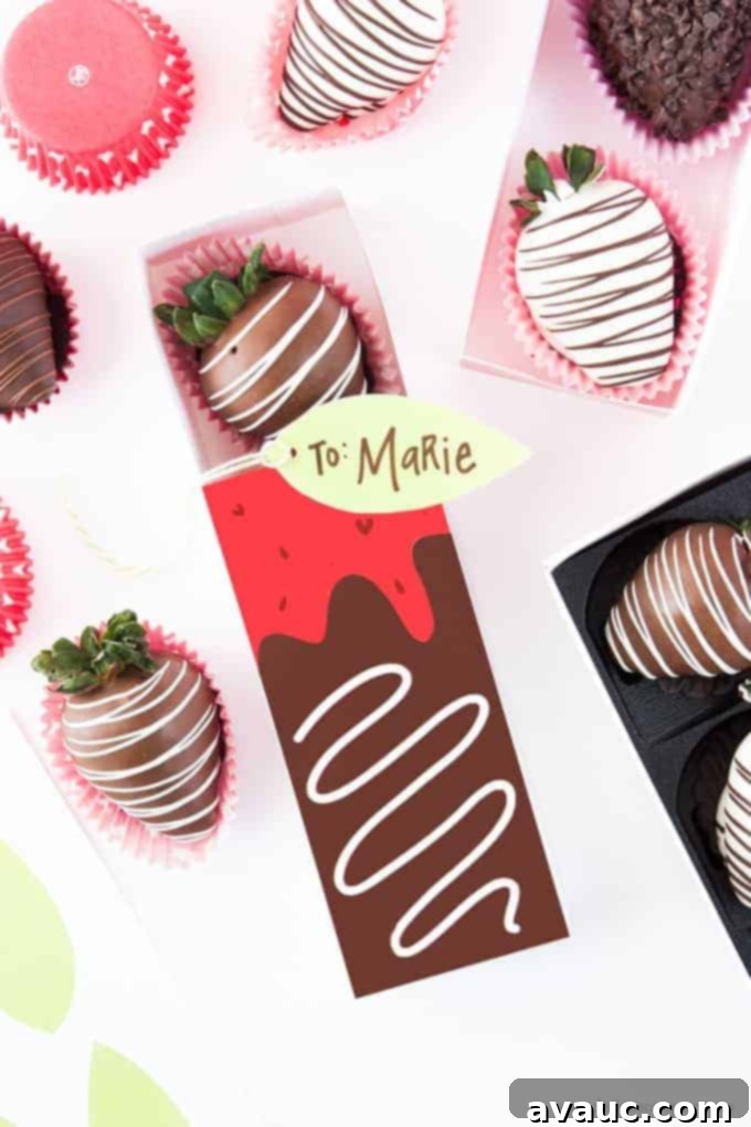 Free Printable Chocolate Covered Strawberry Valentine's Day Gift Boxes by Design Eat Repeat!