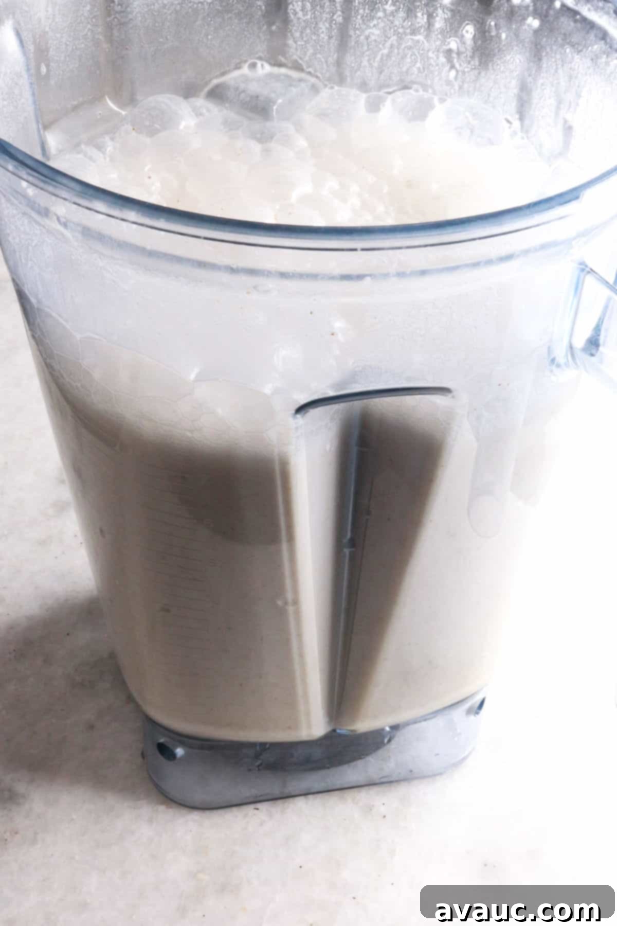 Cooling Horchata Delight 6 A blender filled with freshly blended horchata mixture, showing its creamy texture before straining.