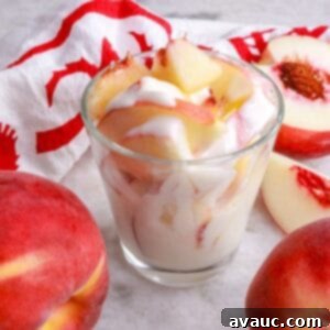Plant Based Peaches and Cream 11 Dairy-Free Duraznos con Crema in a glass