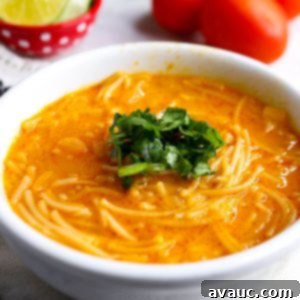 Delicious Gluten-Free Mexican Fideo Soup 10 Bowl of gluten-free Mexican fideo soup garnished with cilantro