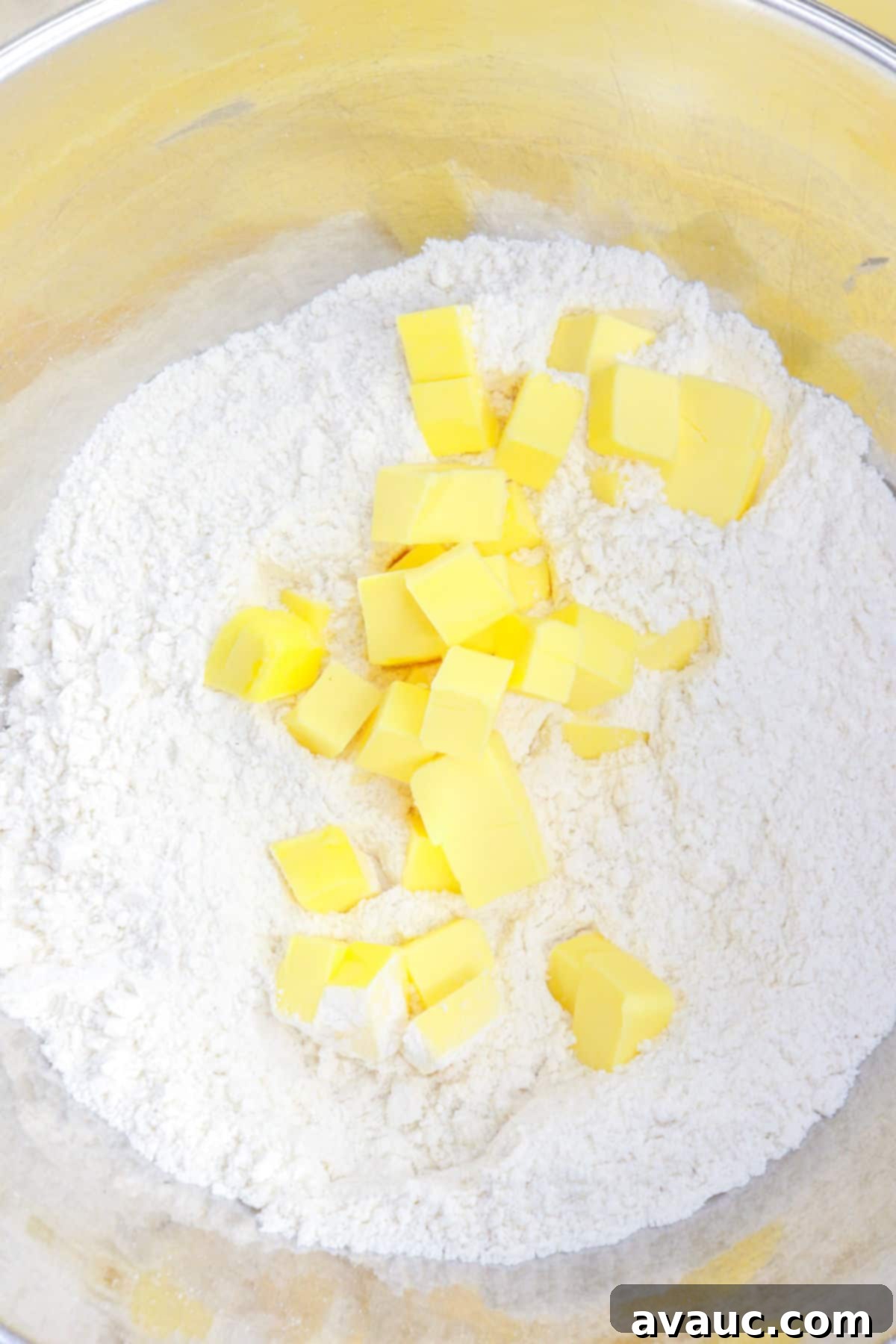 Dry ingredients with chilled, cubed butter