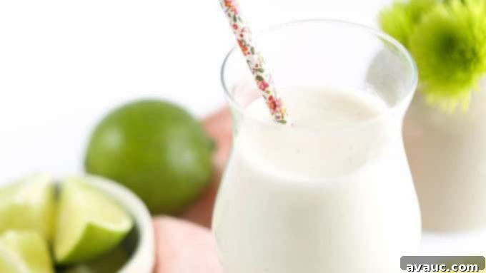 Refreshing Frozen Vanilla Coconut Lime Refresher close-up