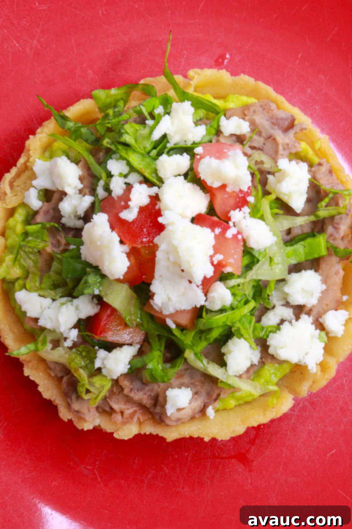Classic Refried Bean Sopes 11 Sope de frijoles garnished with lettuce, tomato and queso fresco