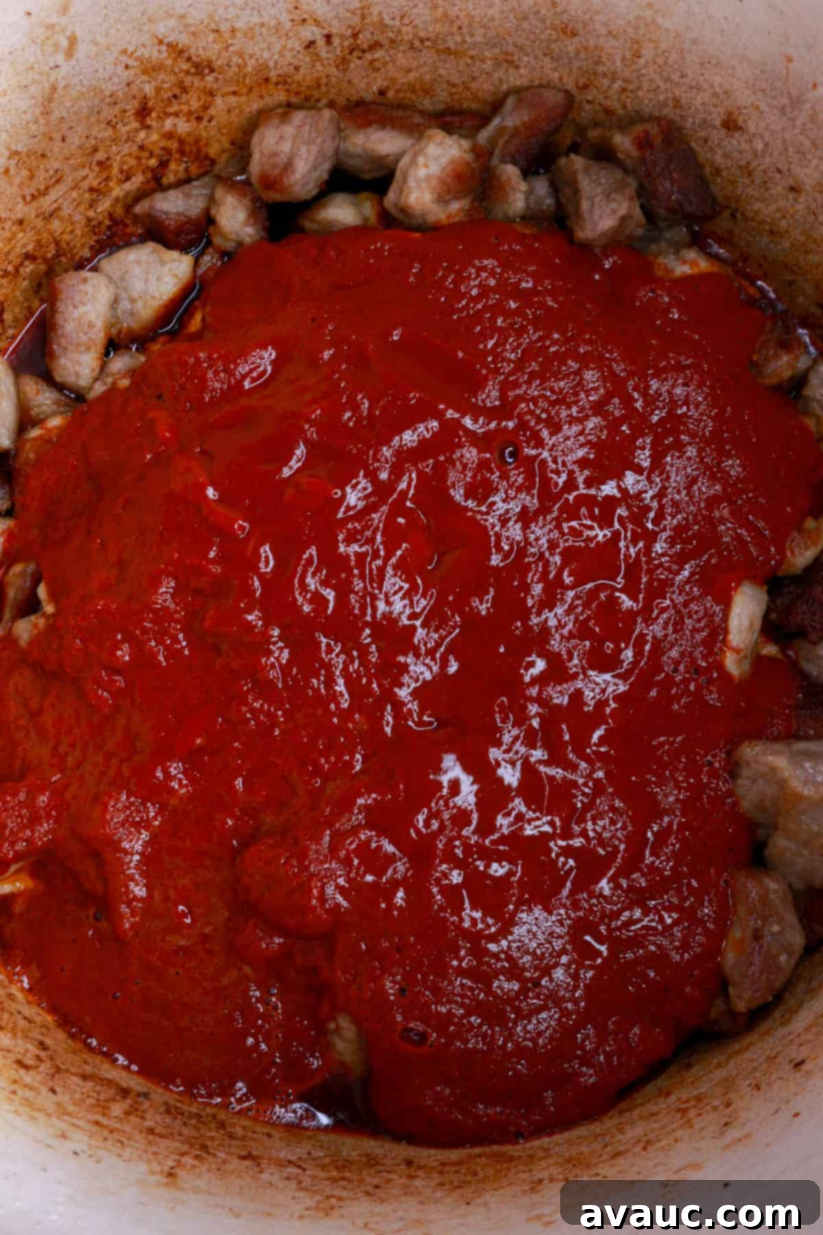 Slow-Cooked Red Chile Pork 8 Asado de puerco sauce poured over cooked pork