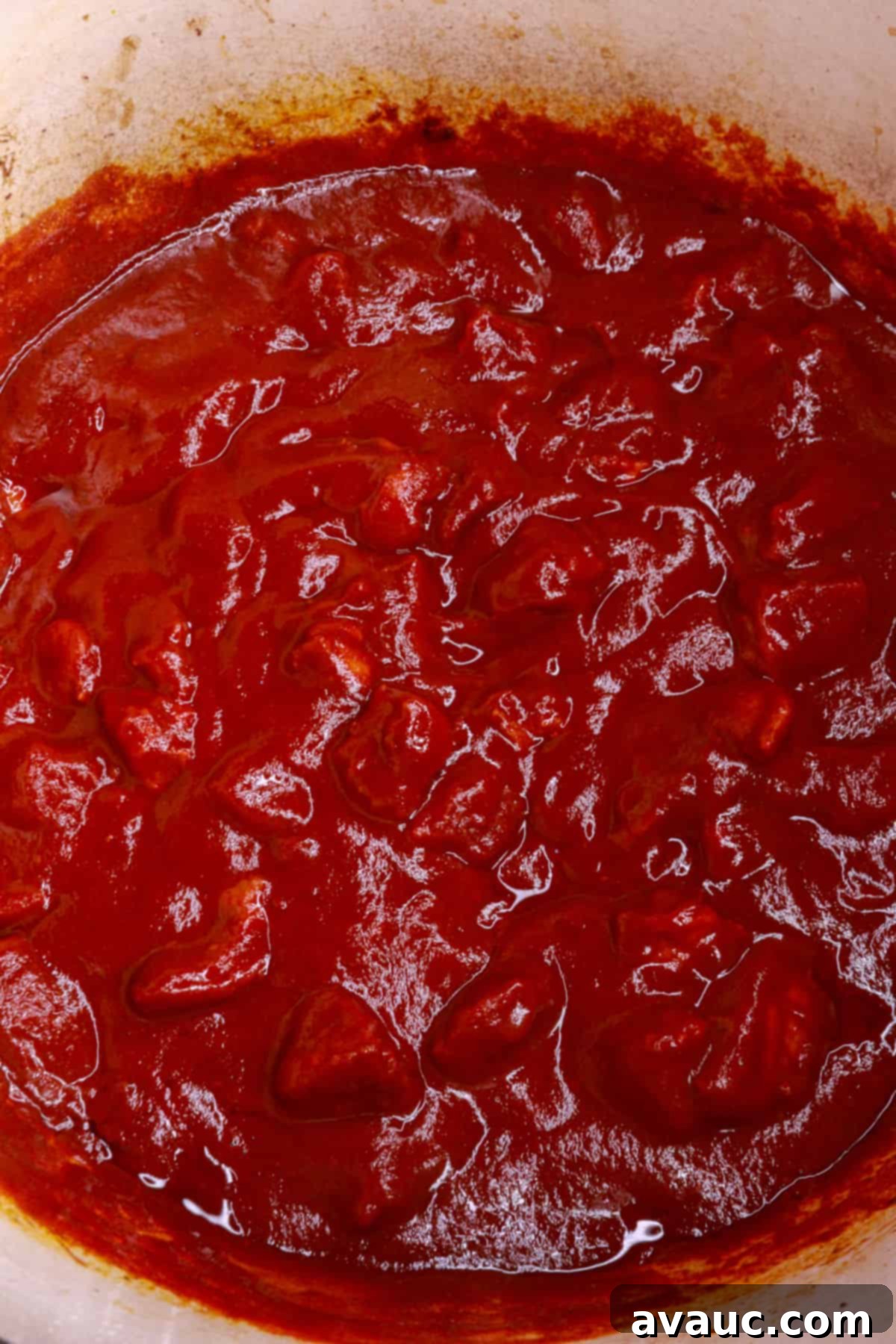 Slow-Cooked Red Chile Pork 9 Simmering pot of asado de sodas
