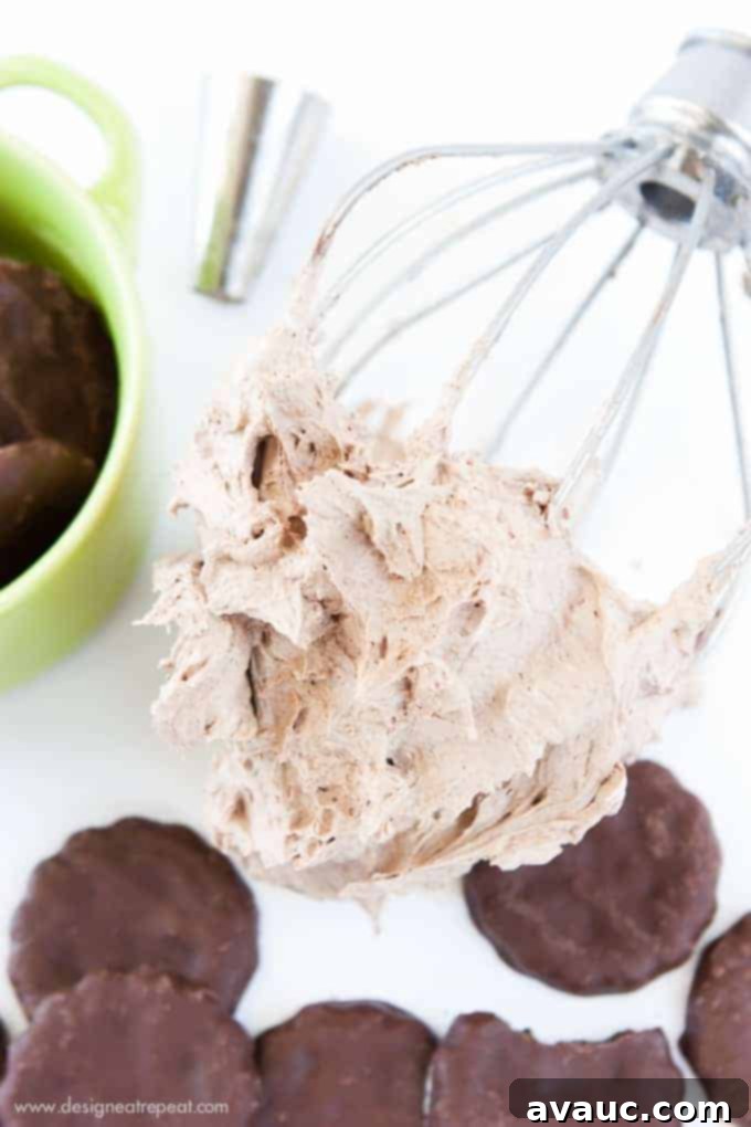 The perfect recipe for Thin Mint Buttercream, an easy and delightful mint-chocolate frosting.