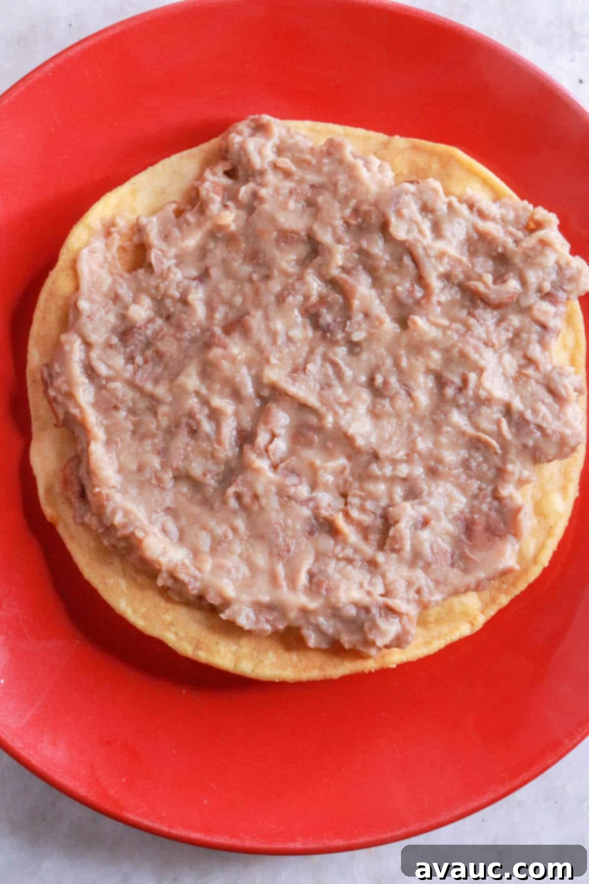 Crispy Bean Tostadas 7 A tostada with refried beans