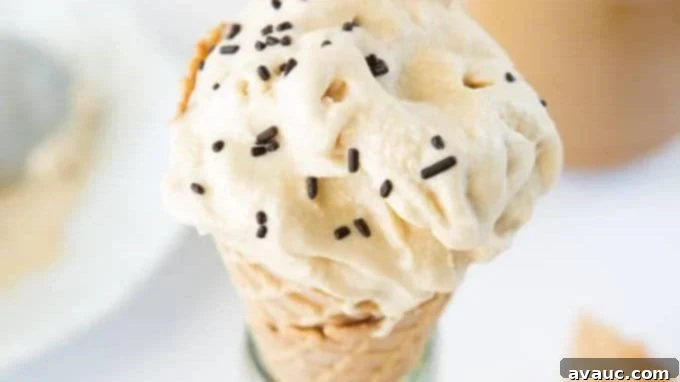 A close-up of Peanut Butter Gelato, showing its creamy texture