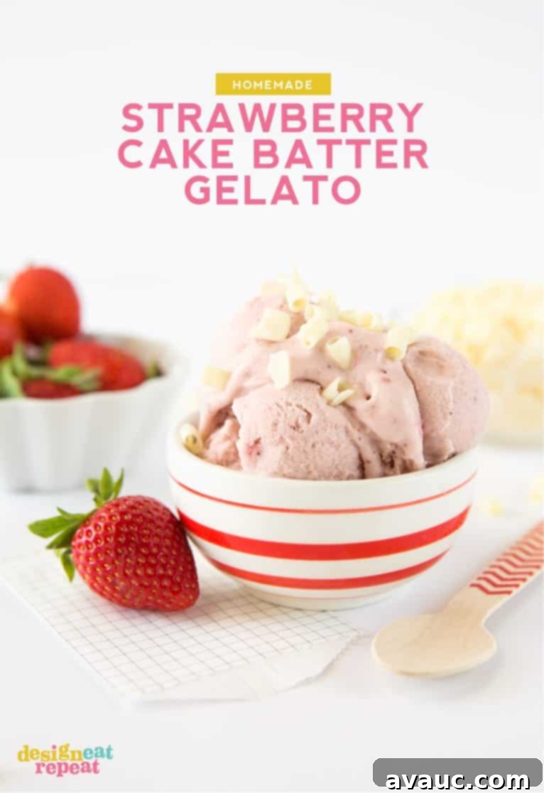 This Homemade Strawberry Cake Batter Gelato is super creamy & tastes just like a cream saver candy! Perfect for summer.