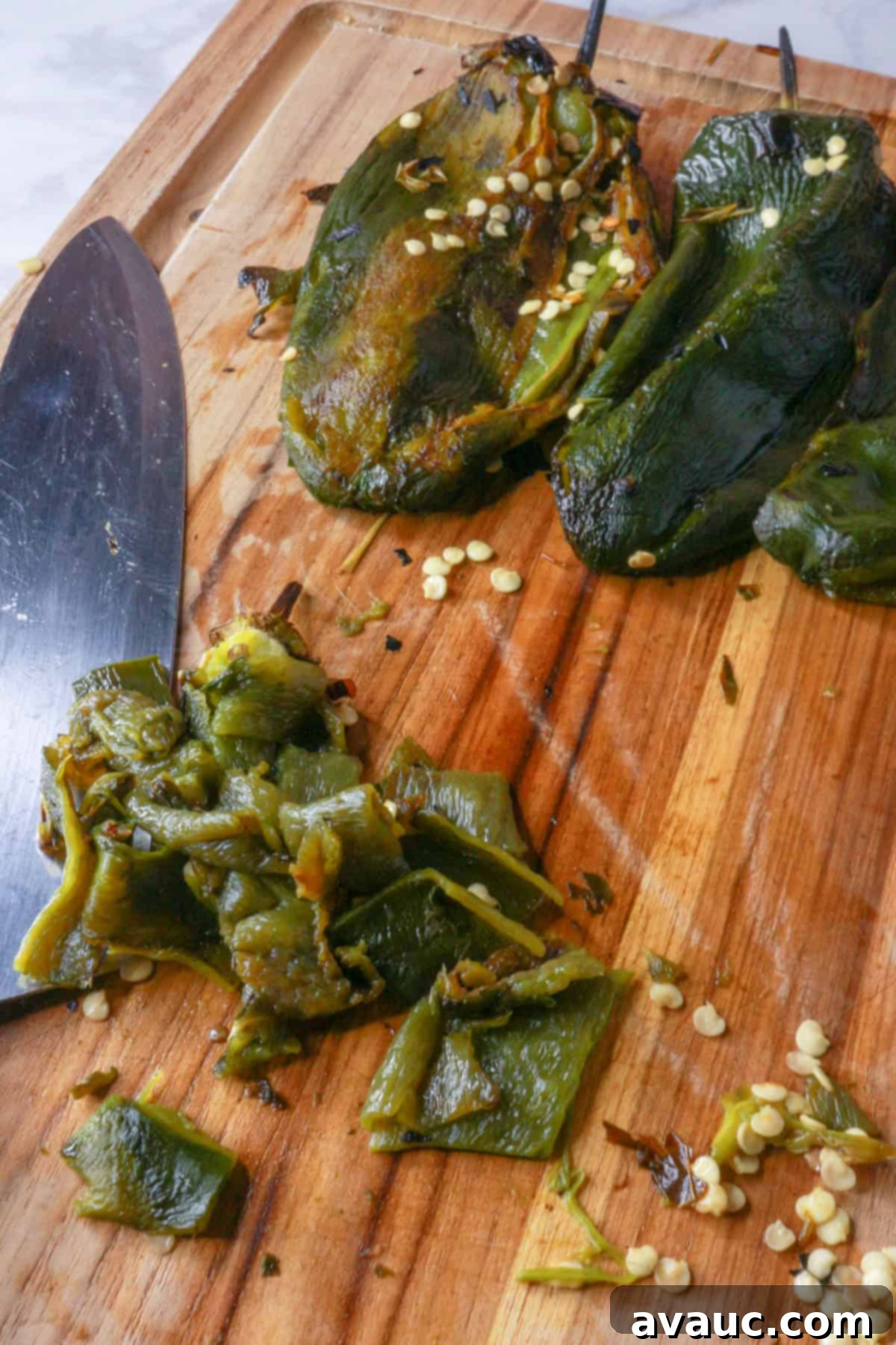 Hearty Poblano Soup: Dairy-Free Creaminess 4 Roasted poblano peppers after peeling and deseeding