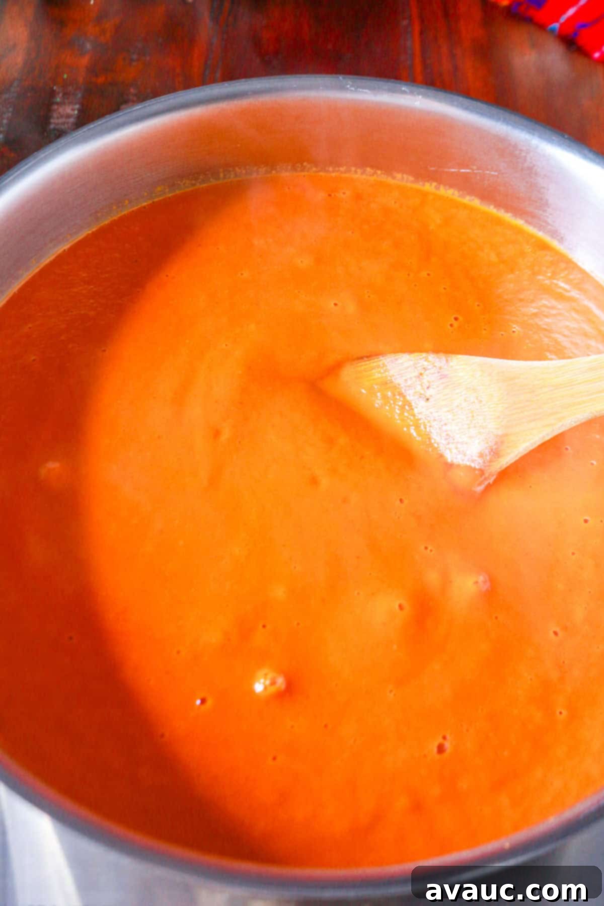 Spiced Chipotle Tomato Soup with Garlic Croutons 7 Heating the tomato soup once blended