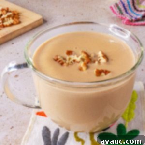 Dairy-Free Atole de Nuez 12 Atole de nuez in a clear mug (pecan atole)