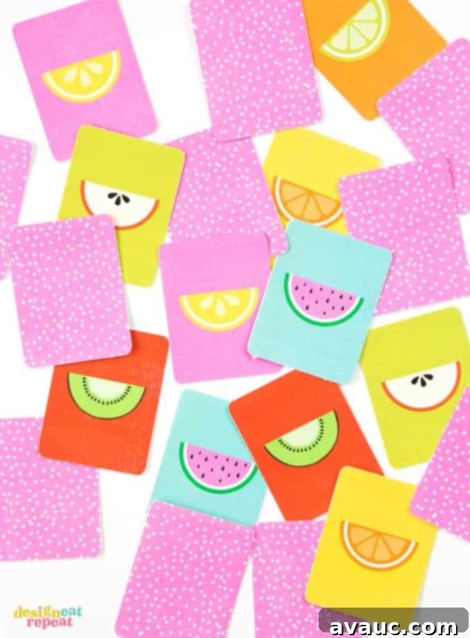 Print and Play Fruit Slice Memory Game 3 This adorable FREE fruit inspired printable memory game is a perfect way to keep the kiddos busy during the summer months!