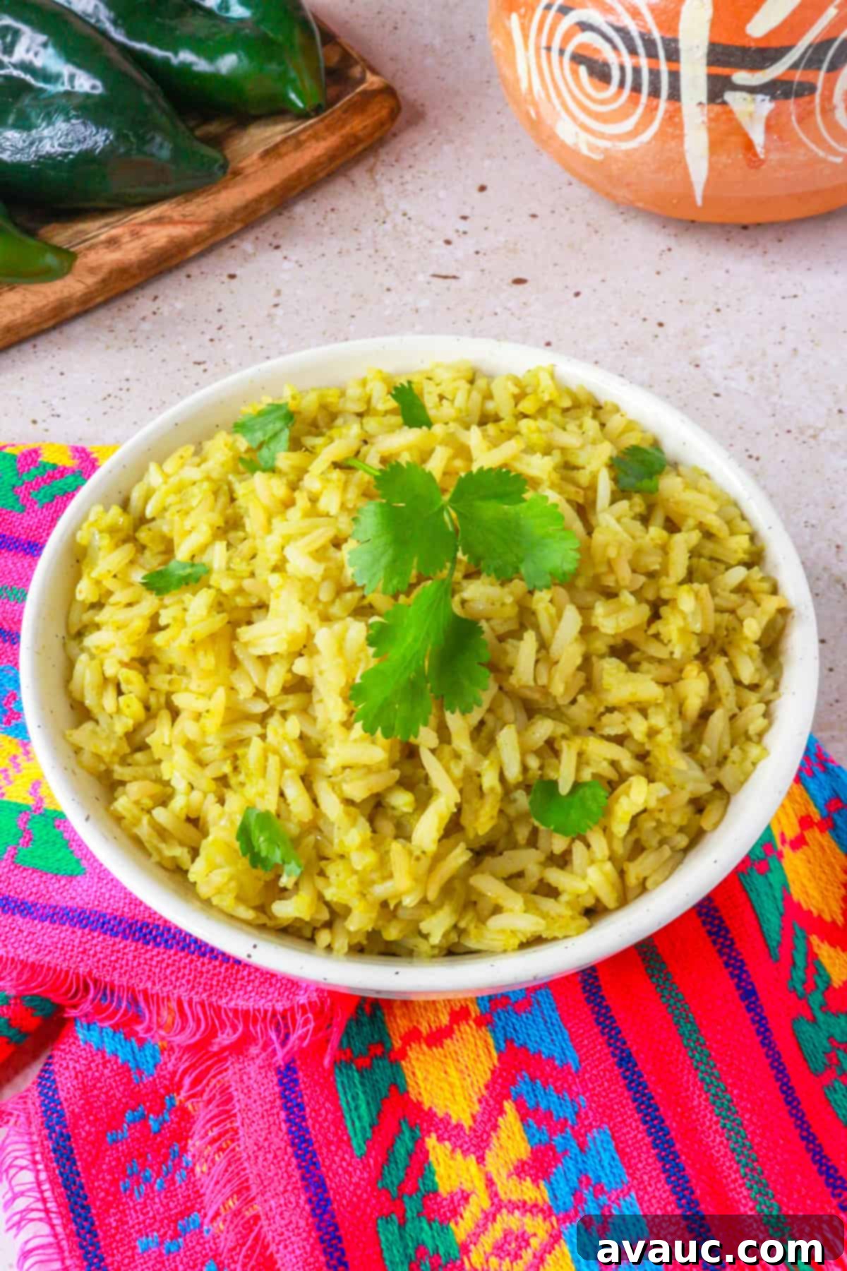 Arroz Verde Poblano garnished with cilantro