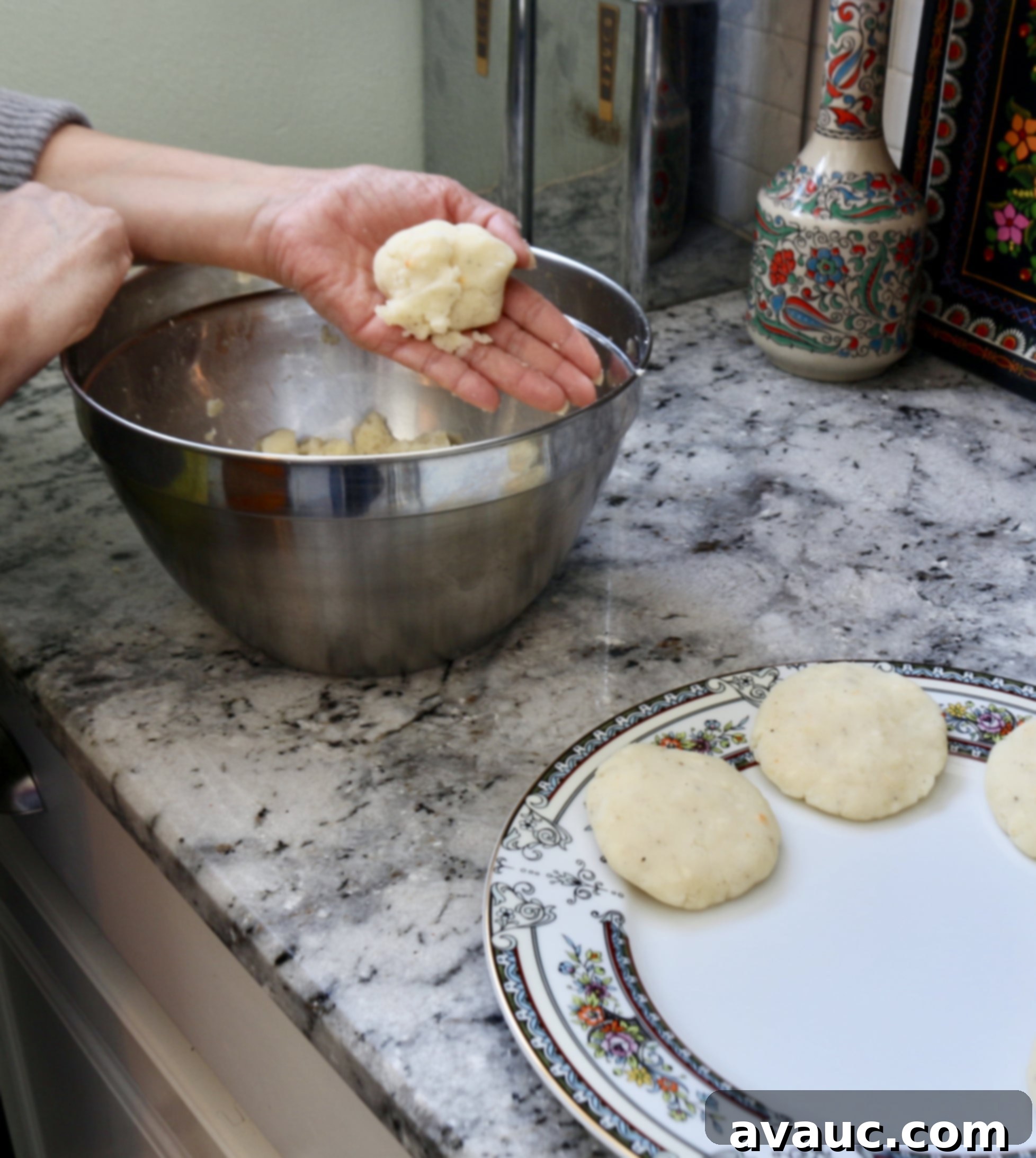 Rolling potatoes for potato patties with chile com queso #potatopatties