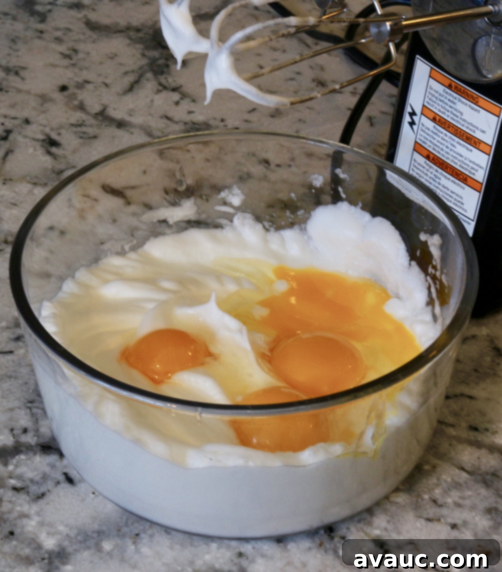Whipped egg whites with added yolks