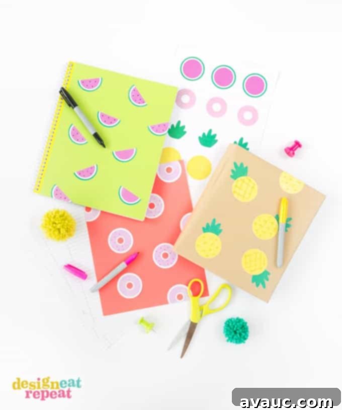 Vibrant watermelon printable notebook sticker on a blue notebook