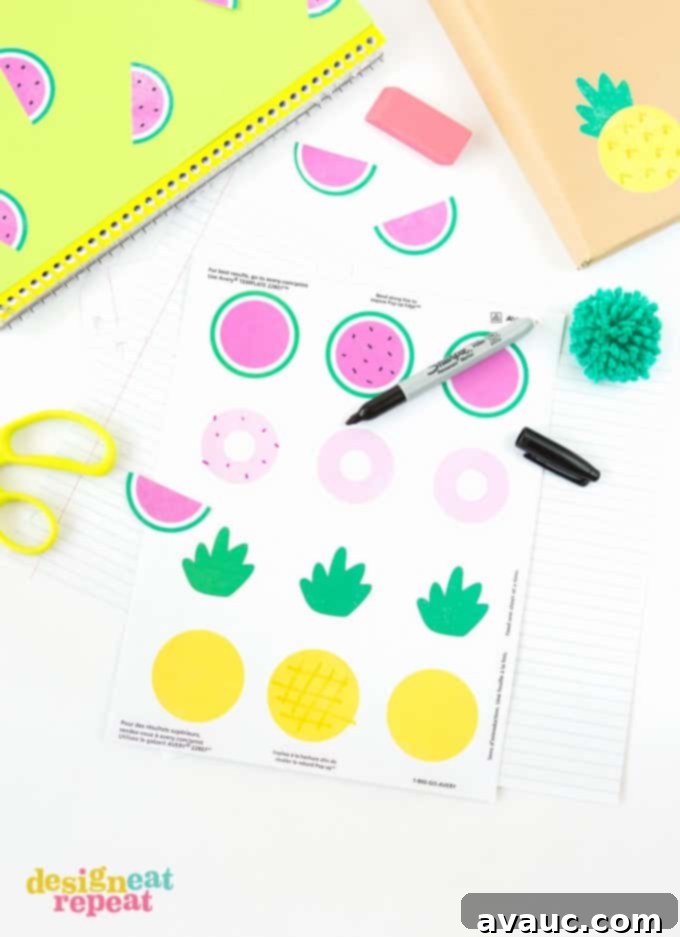 Assortment of Back to School Printable Notebook Stickers on notebooks