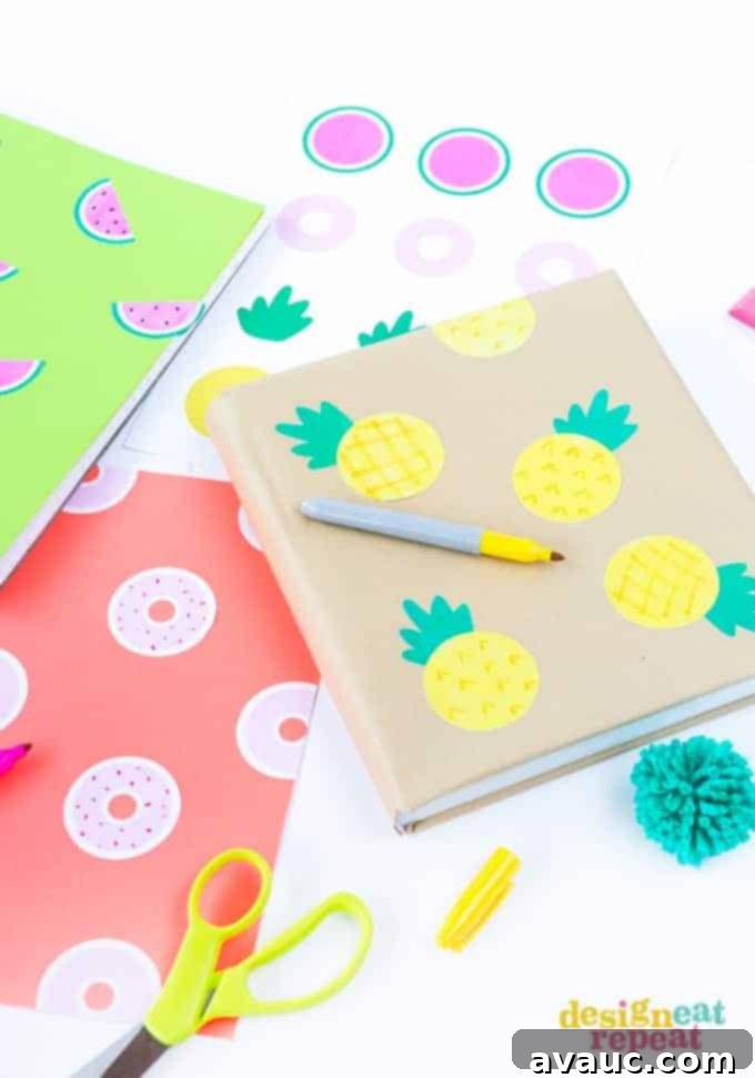 Child drawing details on a printable pineapple sticker