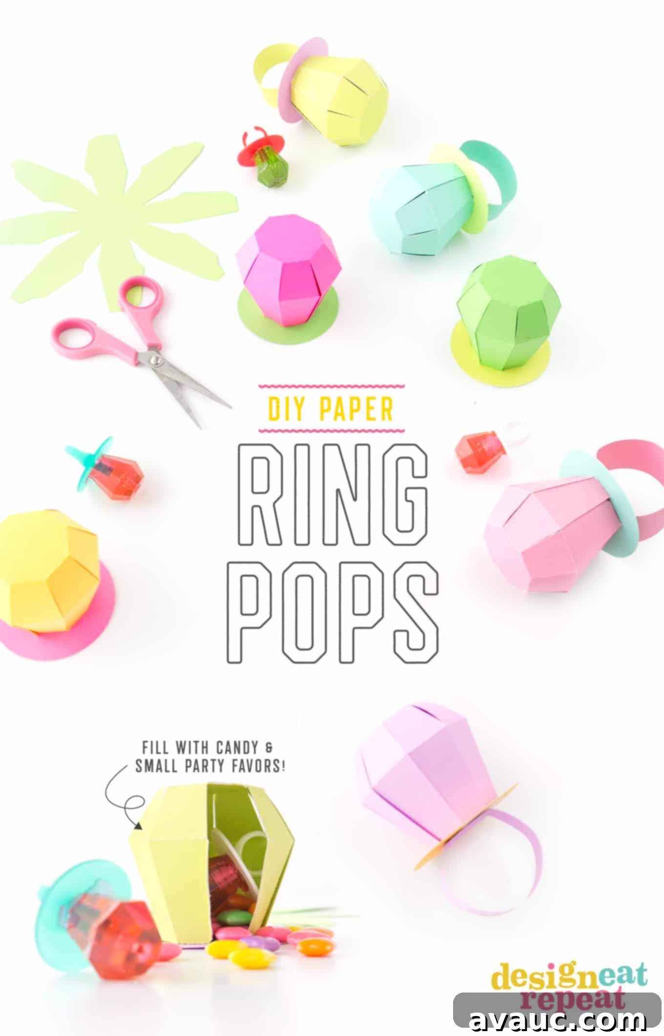 Craft Your Own Ring Pop Treat Boxes 2 Learn how to make these paper RING POP treat boxes! Fill with candy for the perfect birthday party favor, 90's party favor, school treats, or even baby shower favors (aka. pacifiers!) if you use pastel paper!