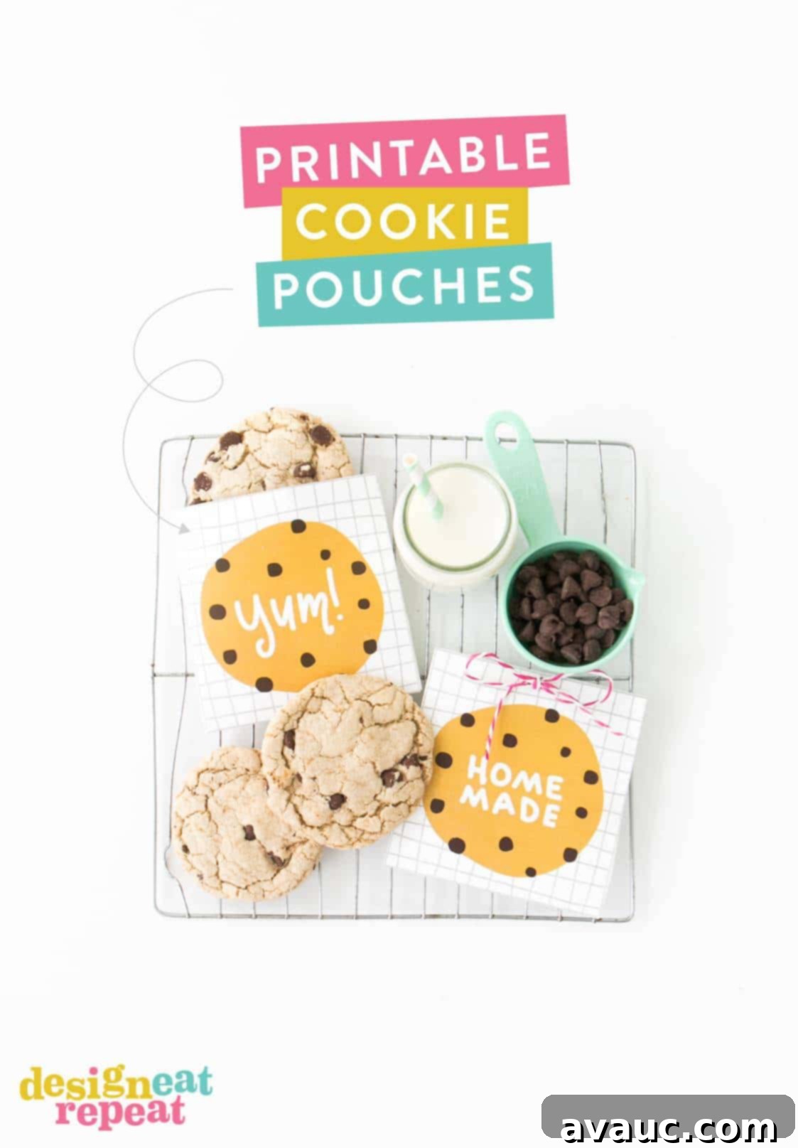 DIY Printable Cookie Bags for Chocolate Chip Treats 2 Download these free printable chocolate chip cookie bags for a quick party favor, teacher appreciation gift, or just as a simple thank you treat!