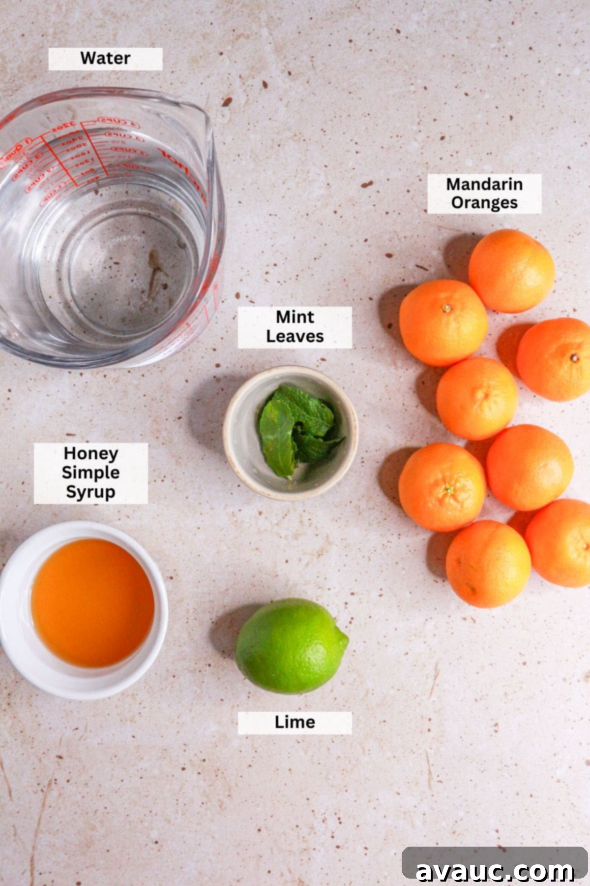 Refreshing Mandarin Mint Agua Fresca 3 Ingredients for agua de mandarina: water, mandarins, mint leaves, honey simple syrup, lime