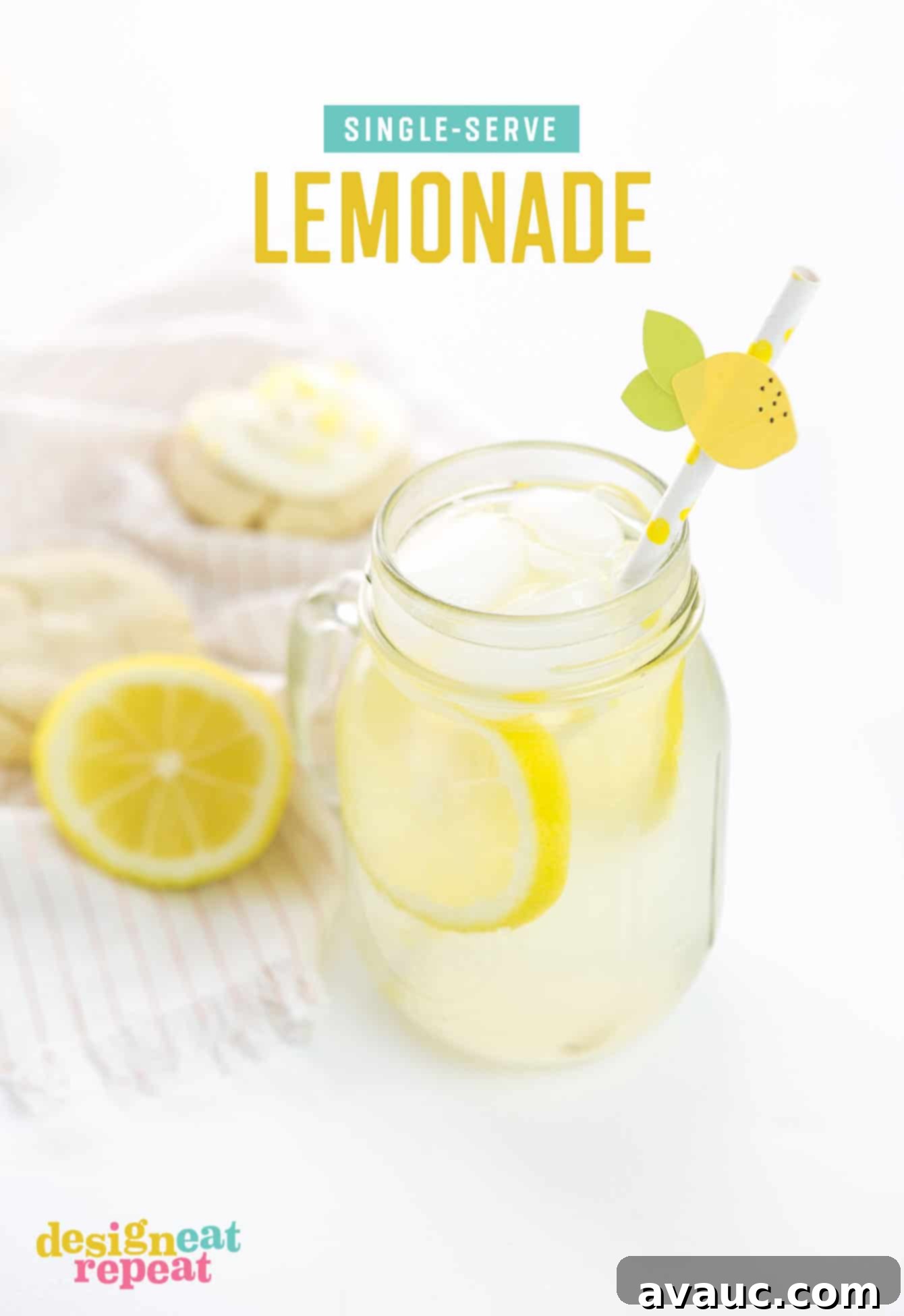Whip up a glass of freshly squeezed lemonade in under 5 minutes with just a few ingredients! No sharing required. Mason jar of freshly squeezed lemonade with paper straw and lemon topper.