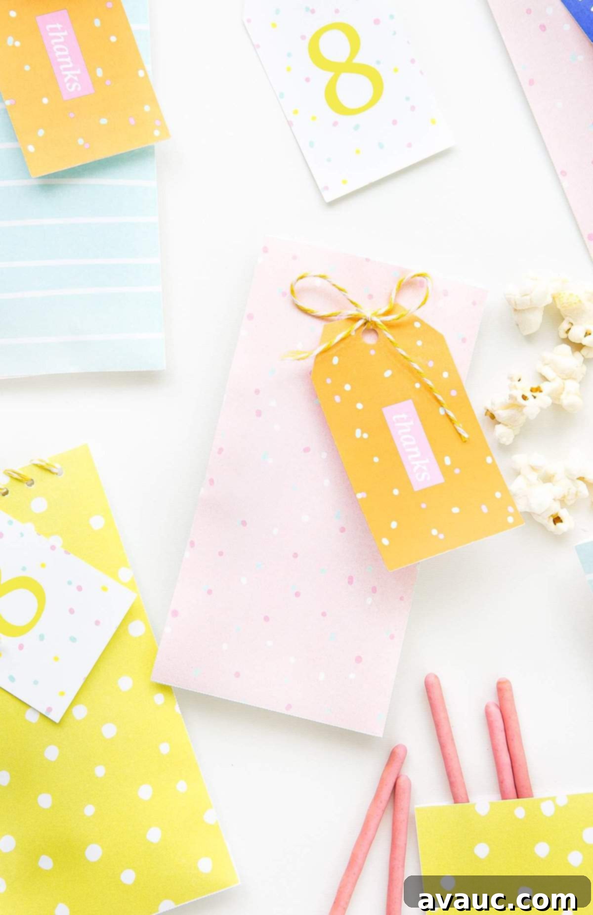 Download these fun & colorful printable birthday gift tags and attach them to treat bags for an easy party favor idea!