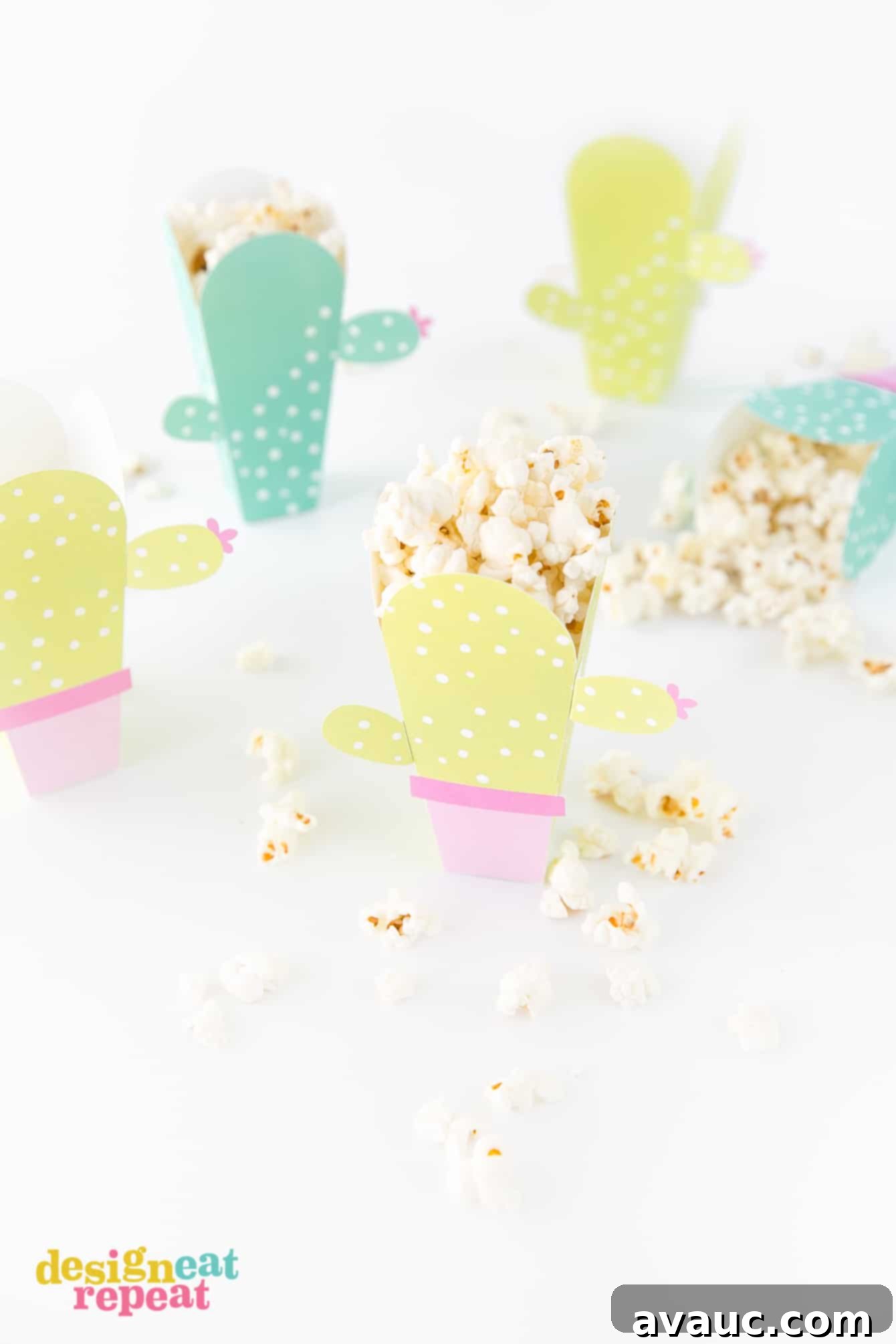 Adorable printable cactus popcorn boxes perfect for summer movie nights and themed parties.