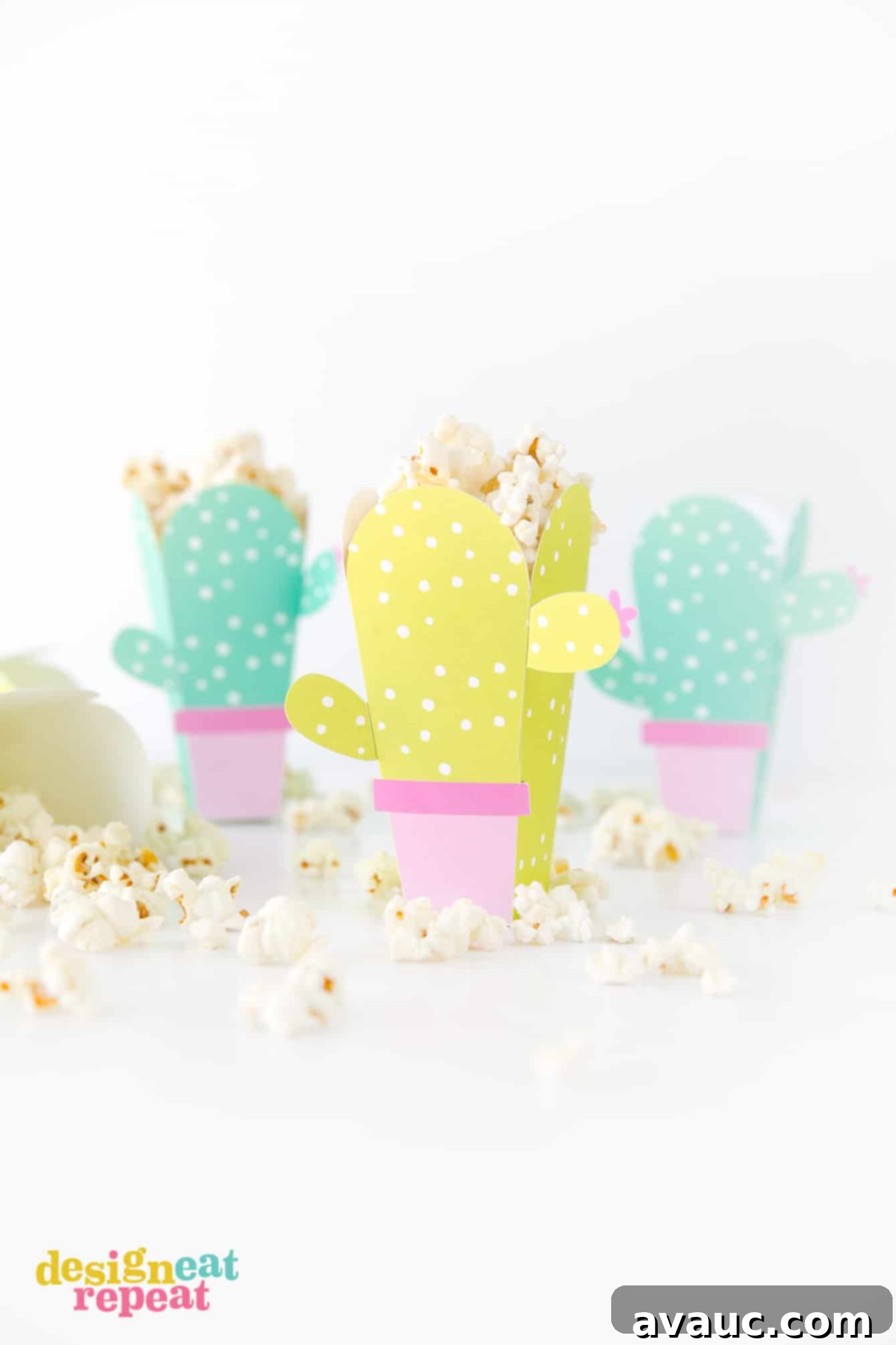 Hand holding a custom-made cactus popcorn box, highlighting the detailed design.