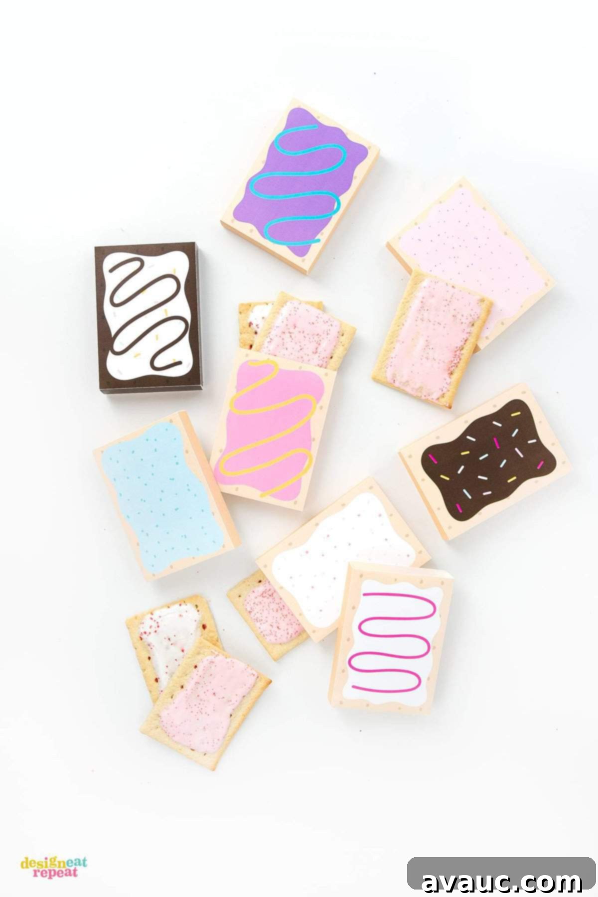 Collection of colorful printable toaster pastry treat boxes, perfect for party favors or small gifts