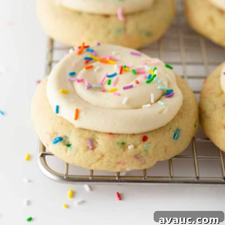 Thick and Buttery Frosted Birthday Cake Cookies with Cream Cheese Frosting