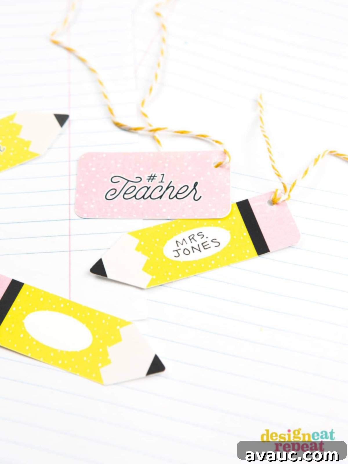 Sweet and Simple Teacher Appreciation Cookies 6 A collection of charming pencil and eraser themed paper gift tags, designed to accompany the homemade sugar cookie treats for teacher appreciation.