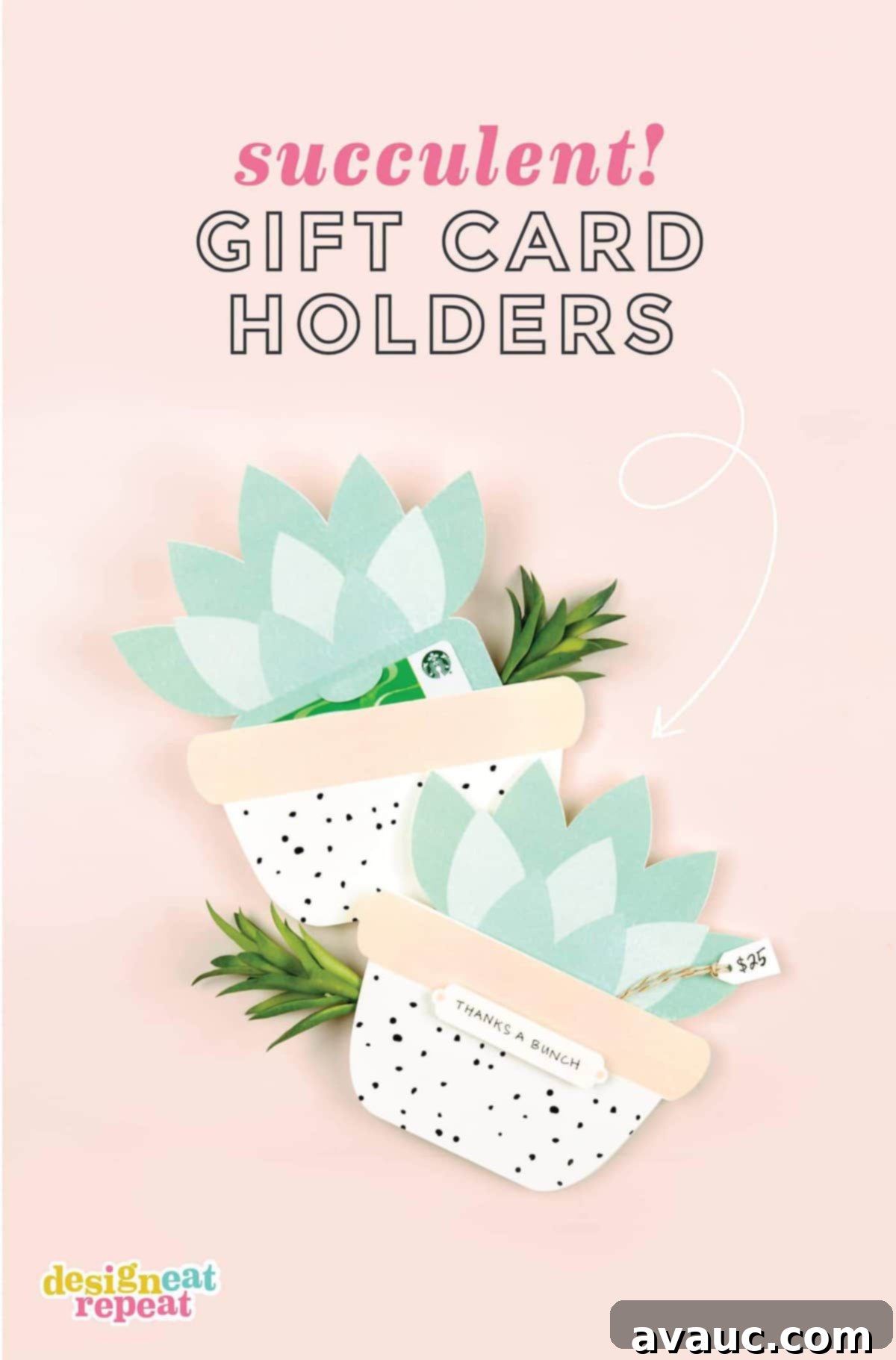 Cutest Printable Gift Card Holder ever! Use this free template to make your own SUCCULENT printable gift card holders! Perfect for teacher gifts, bridal showers, and birthdays! #printable | #giftcard | www.DesignEatRepeat.com