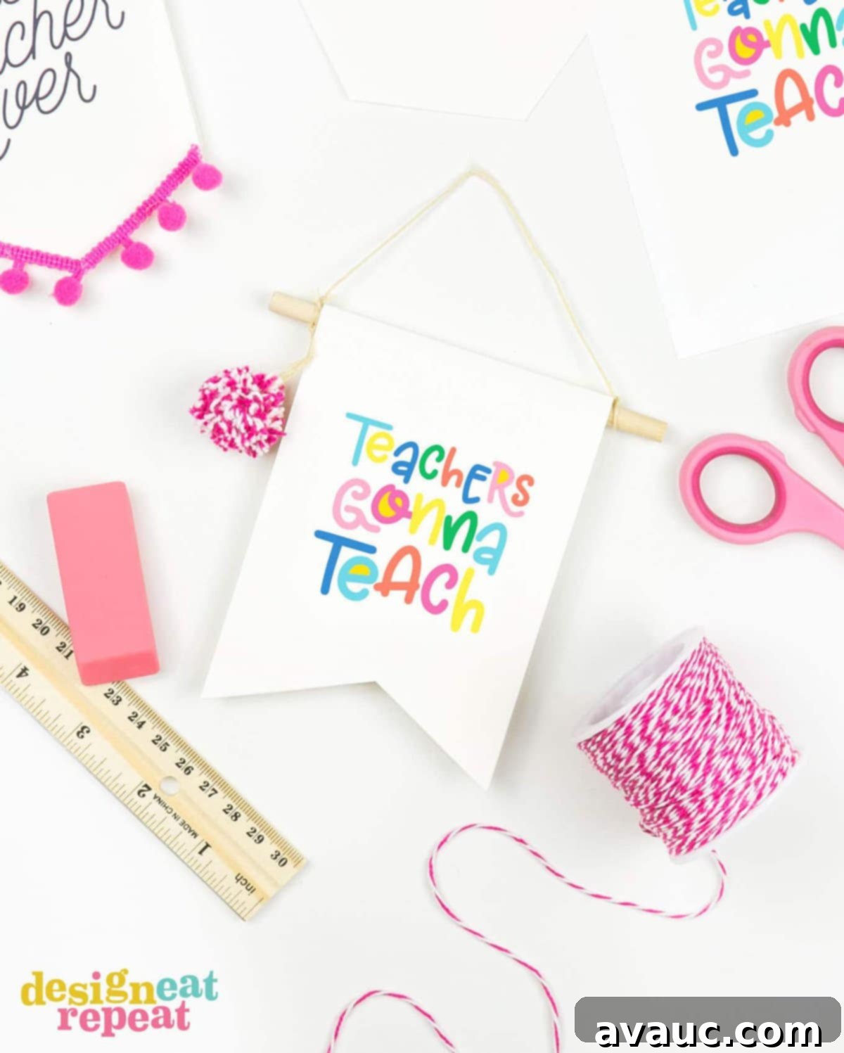 Teacher Gift Card Holders That Transform Into Banner Decor 7 Close up of a personalized teacher gift card holder banner with decorative trim