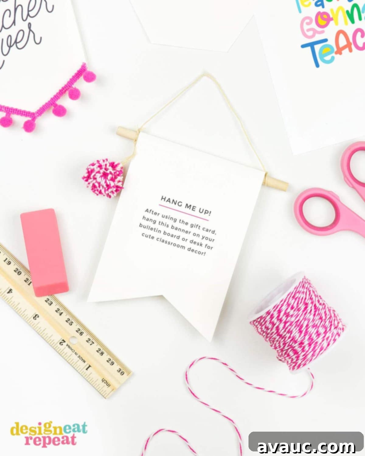 Teacher Gift Card Holders That Transform Into Banner Decor 8 Two different designs of teacher gift card banners: a classic black and white and a vibrant colorful option