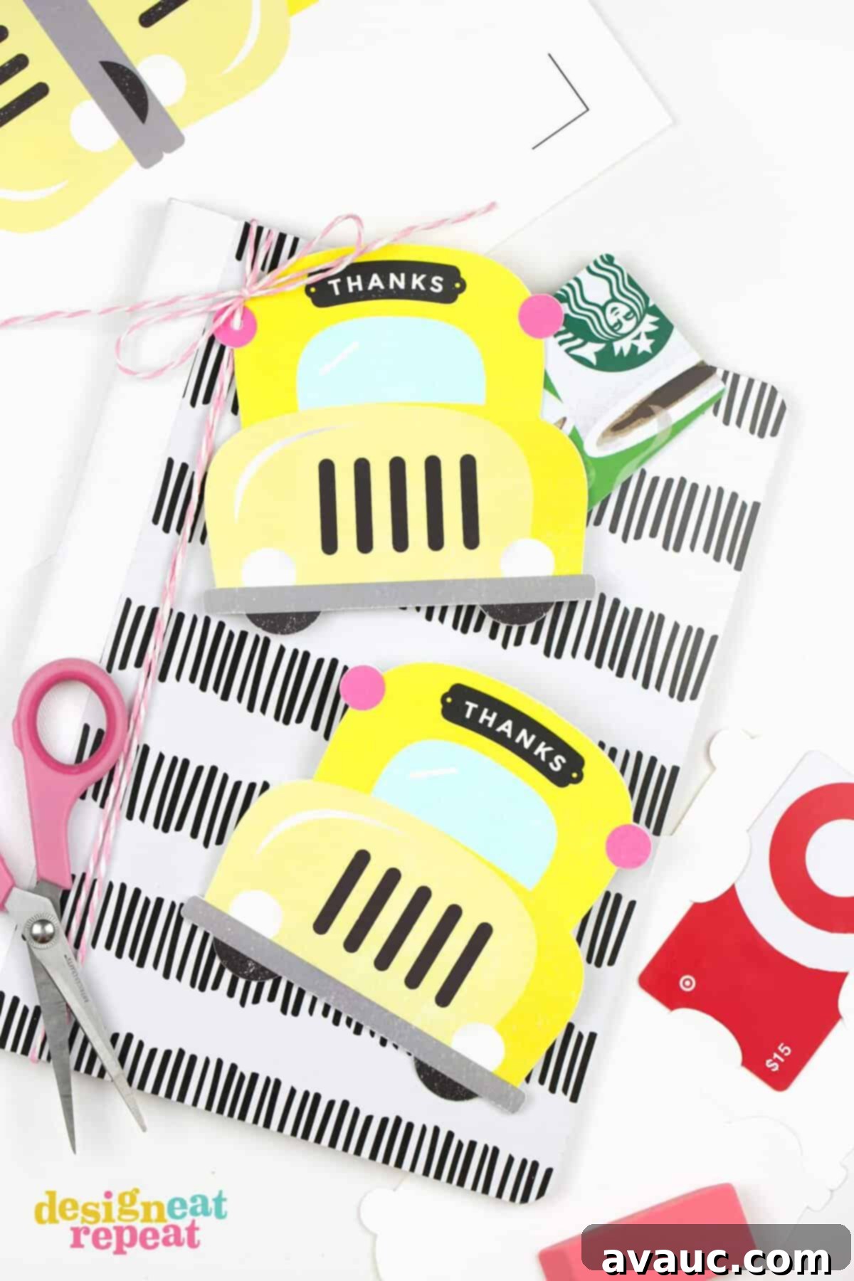 Personalized teacher notecards with a 'Thanks for making our school year bright!' message.