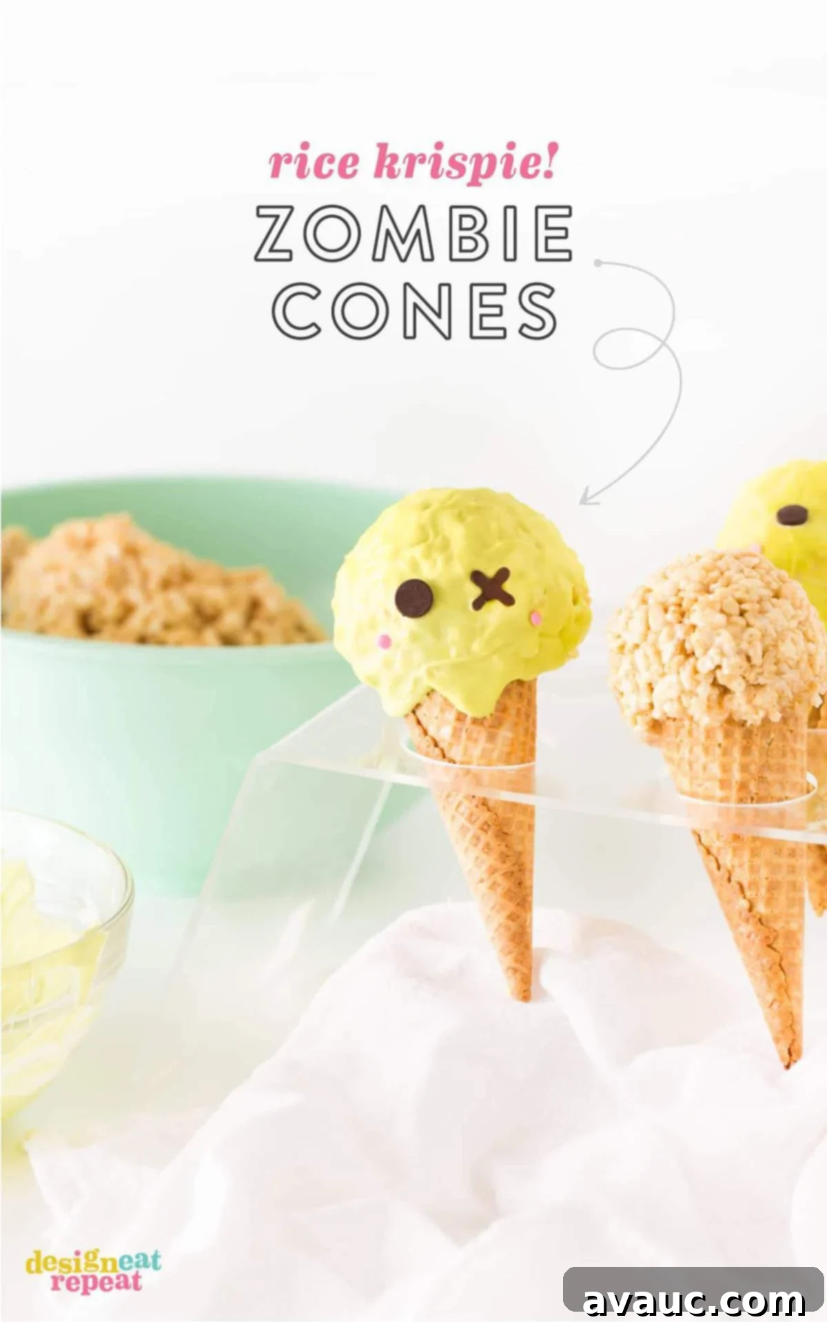Cute and easy Zombie Halloween Rice Krispie Treats arranged for a party, perfect for kids and adults alike.