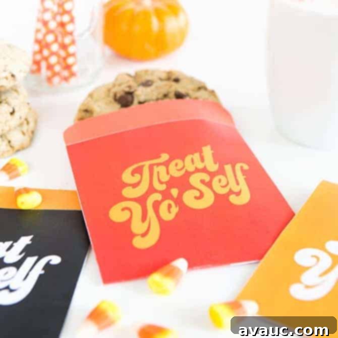 Design Your Own Simple Spooky Cookies 12 Printable 'Treat Yo'Self' treat bags, perfect for packaging Halloween cookies.