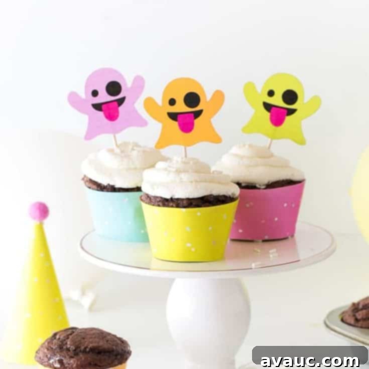 How To Make Emoji Ghost Halloween Cupcake Toppers
