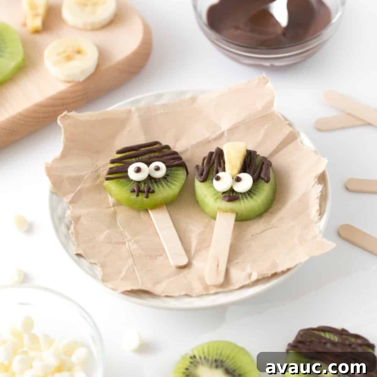 Frankenstein Kiwi Pops - Healthy Halloween Treat Idea