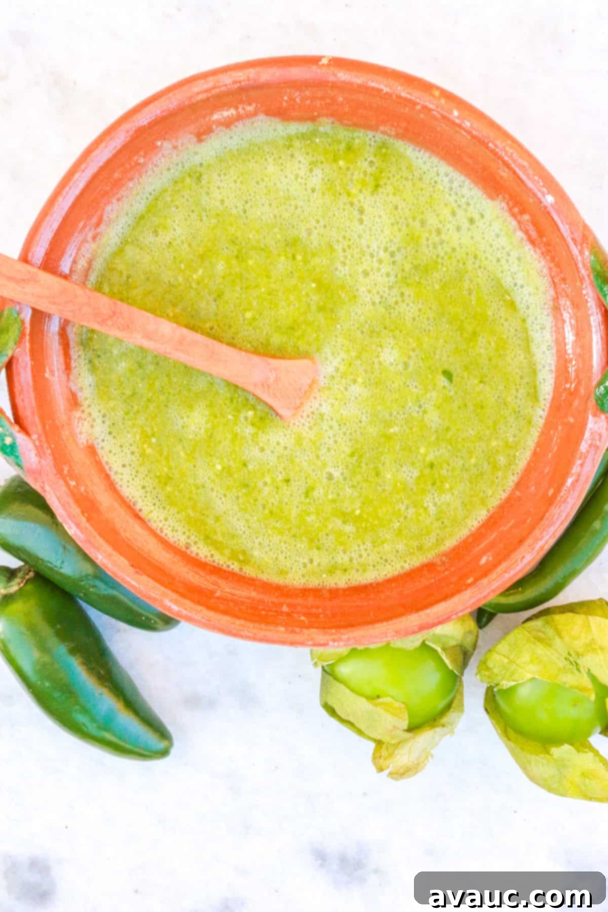 Top view of a bowl of Salsa Verde Taquera