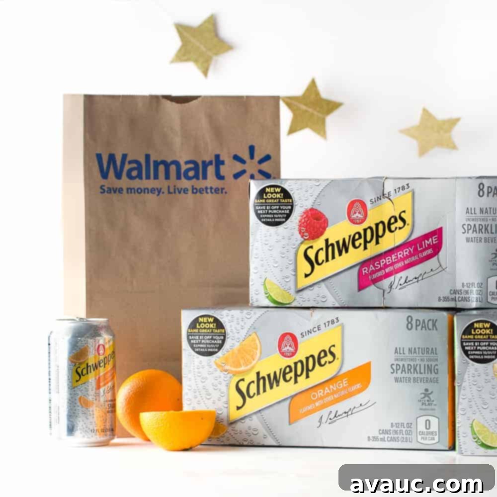 Various 8-packs of Schweppes Sparkling Water displayed at Walmart, ideal for creating a DIY punch bar.