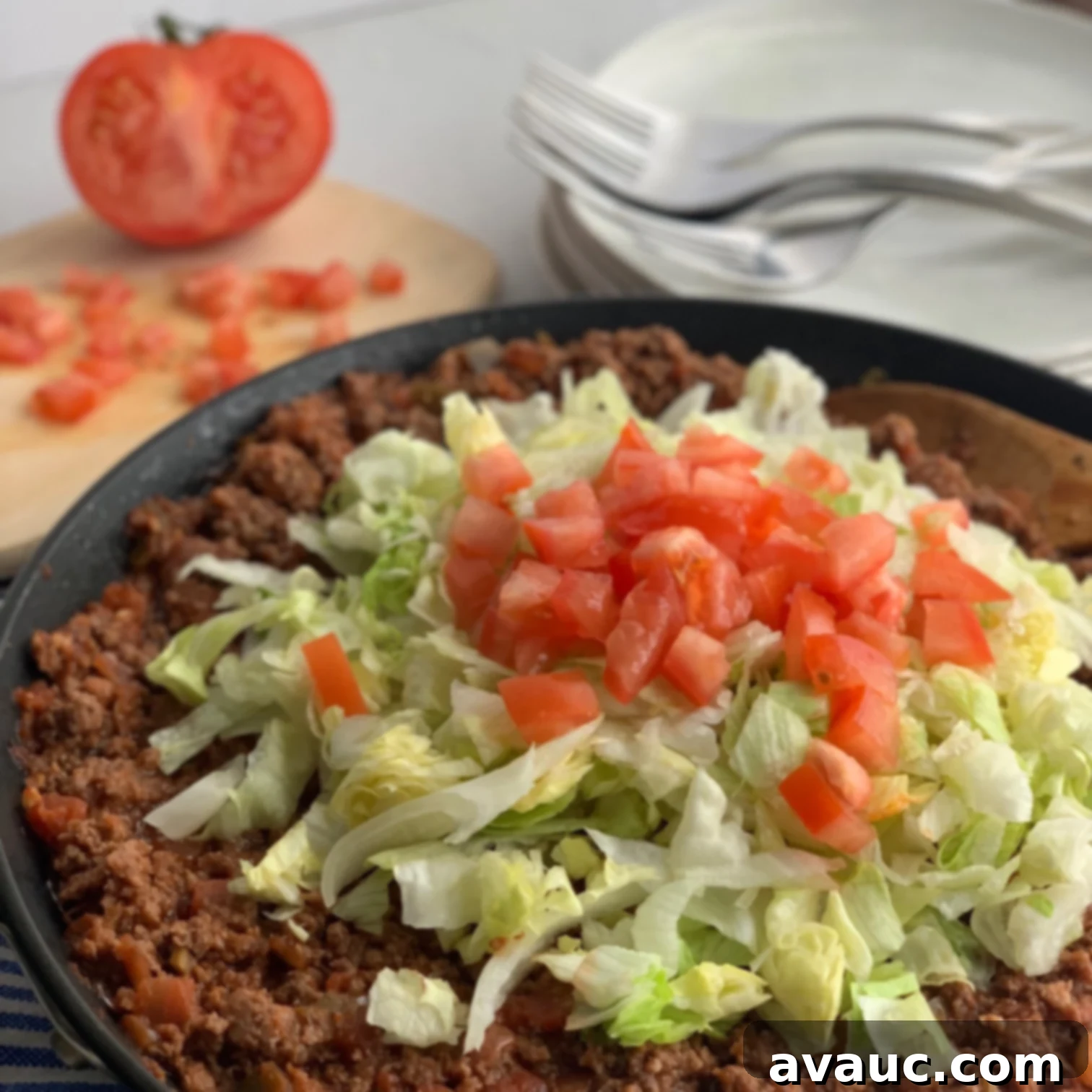 Easy Gluten Dairy Free One Pan Taco Skillet 4 Close up of a gluten free dairy free taco skillet meal.