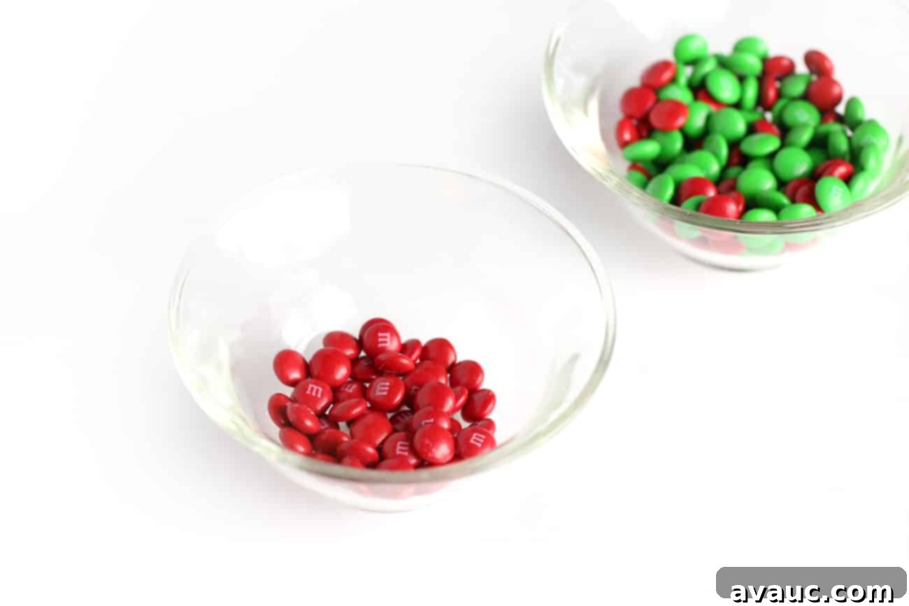 Holly Jolly Cookie Cups 8 Small glass bowl of red M&M's to make easy Christmas holly cookie cups!
