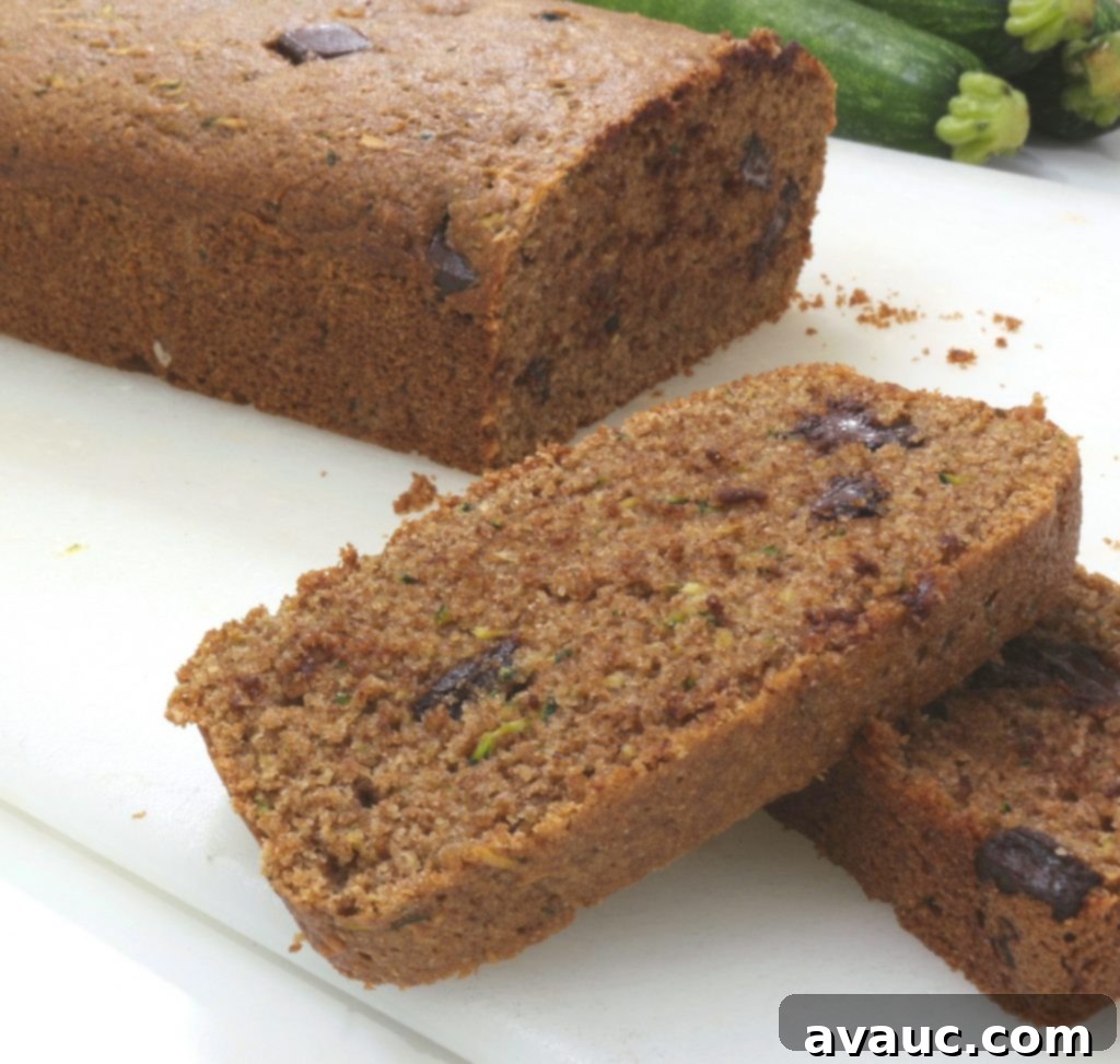 Close-up of baked whole wheat maple zucchini bread