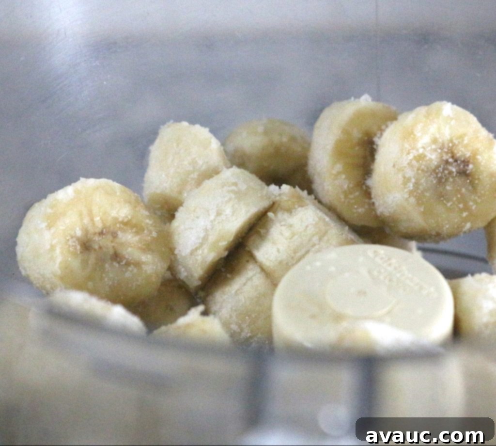 Chopped frozen bananas in food processor #bananaicecream